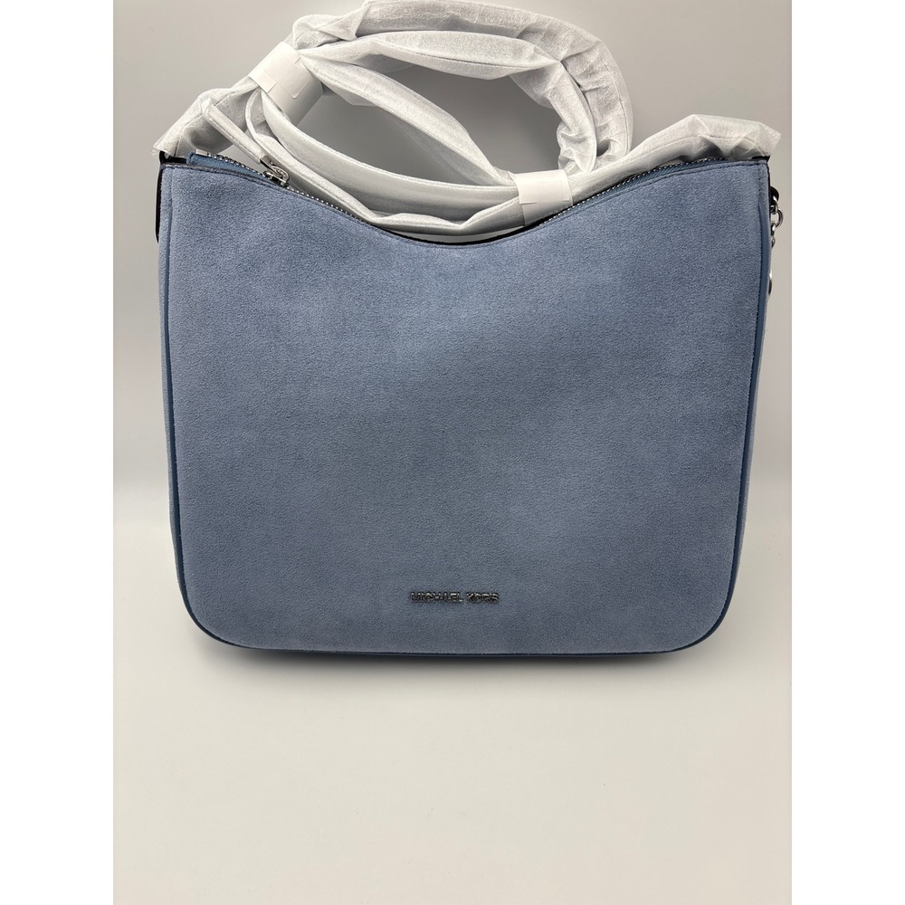 Michael Kors Jet Set Large East West Crossbody Bag Blue Suede Leather Silver HW